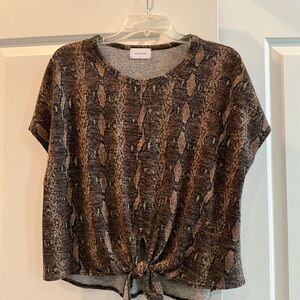 Brown Snake Print tie front blouse